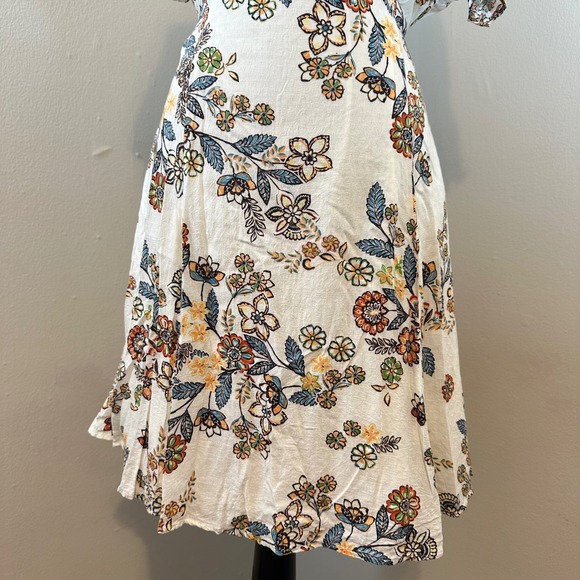 Hummingbird Floral Print Mini Dress V Neck Short Sleeve Tie Waist Summer White L - Picture 3 of 8